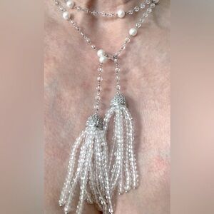NWOT Ross Simons Quartz, Pearl, White Topaz Lariat Tassel Necklace
